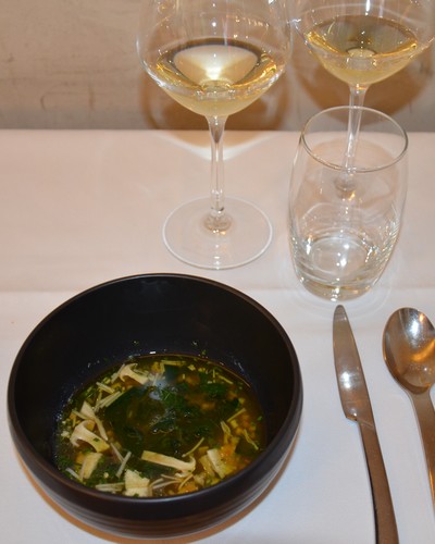 Noble fish broth with seaweed and tapioca with Chablis Premier Cru