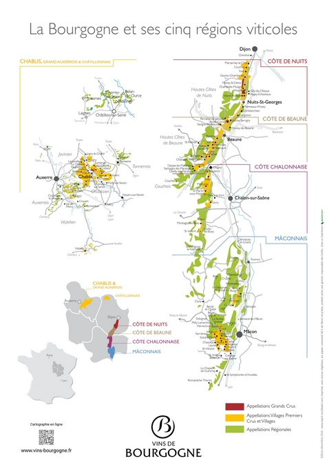 "Bourgogne and its five winegrowing areas"