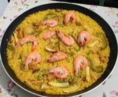 Paella with saffron shrimp and squidChablis/Bourgogne/Burgundy/French wine/