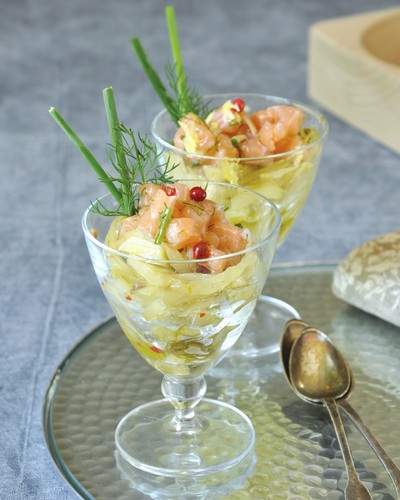 Verrine of salmon and fennel confit and Chablis