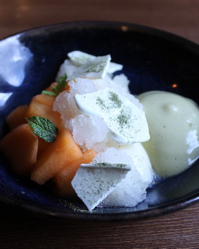 Melon and mint Chablis granita and Chablis Premier Cru Vosgros