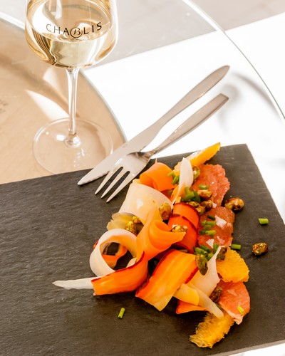 Carrot and citrus salad and Petit Chablis