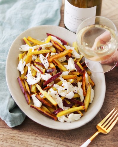 French Fried Sweet Potato with Mozzarella and Petit Chablis