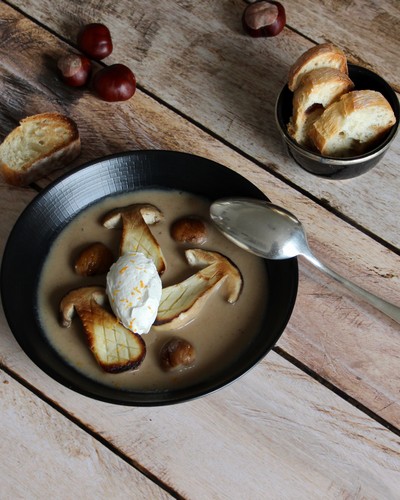 Porcini mushroom and chestnut soup with Chablis Premier Cru 