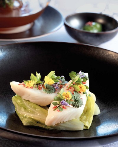 Line-caught John Dory poached with spring vegetables and Chablis Premier Cru 