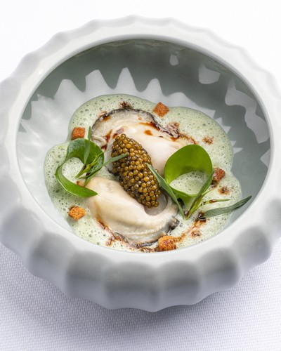 Oyster, Caviar, Tarragon Milk, Helichrysum Vinegar and Chablis Premier Cru