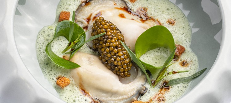 Oyster, Caviar, Tarragon Milk, and Helichrysum Vinegar with Chablis Premier Cru